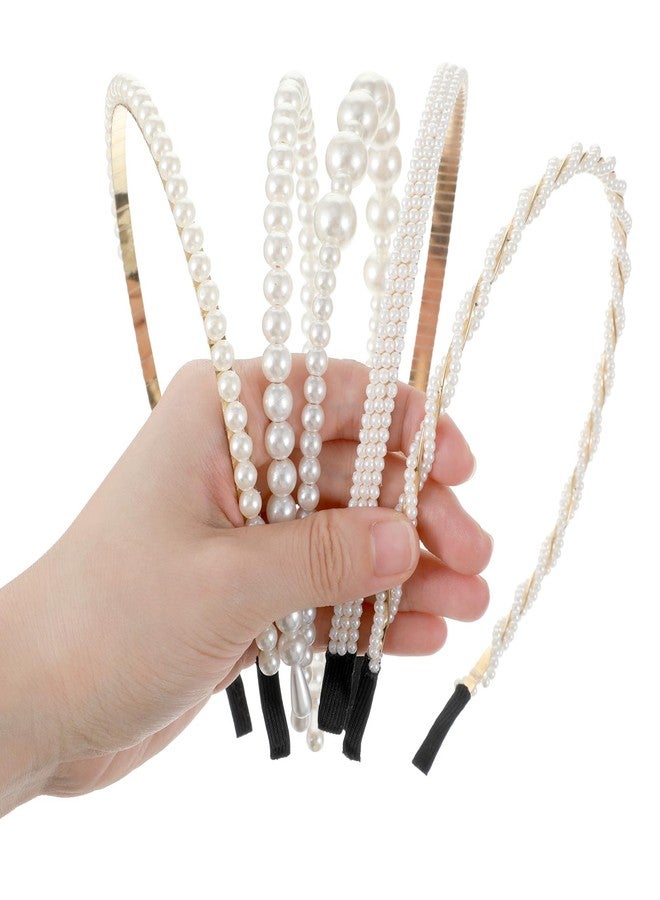 Matwsec 5PCS Pearl Headbands for Women White Pearl Headband for Girls Non Slip Bridal Headband for Wedding Party Pearls Hair Accessories Christmas Gifts - Image 1